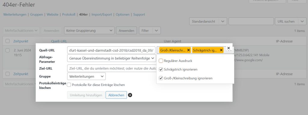 Redirection / Regulärer Ausdruck